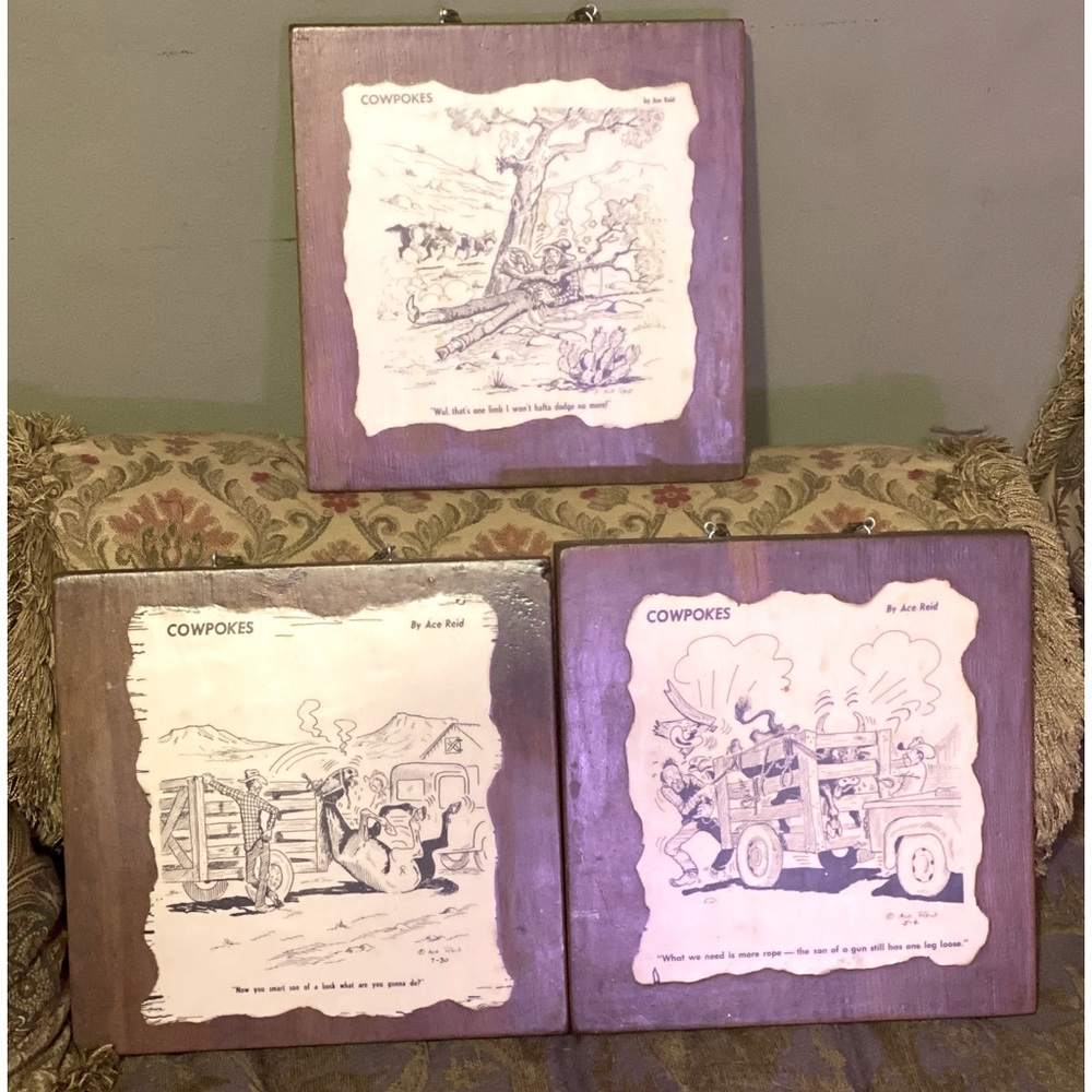 Wood mounted Cowpokes Art by cartoonist Ace Reid